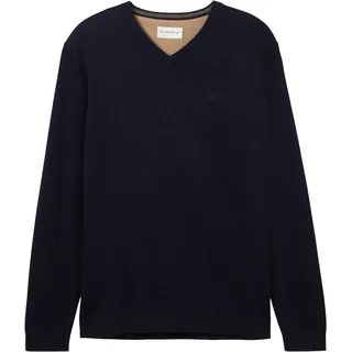Tom Tailor 1038427 Basic Knit Pullover Mit V-ausschnitt Knitted Navy Melange XL