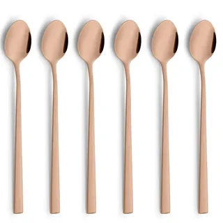 Beckmann & Rommerskirchen VISTA Longdrinklöffel/Latte Macchiato Löffel Set 6-teilig | PVD Kupfer | Edelstahl Matt | Lange Löffel für Latte Macchiato| Kaffeelöffel lang | Barlöffel