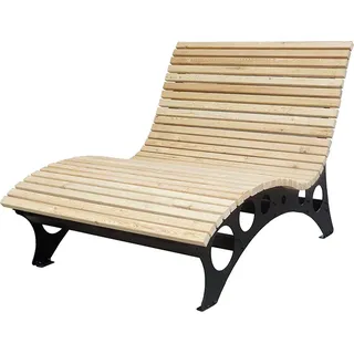 HOME DELUXE Wellenholzliege / Waldsofa TAIGA - 120 I Waldsofa Wellenholzliege Holzliege Lärche Outdoor Gartenliege Metallgestell Polsterauflage - Naturbelassen, Beige