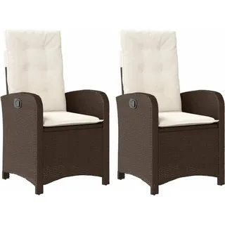vidaXL Gartensessel mit Kissen 2 Stk. Verstellbar Braun Poly Rattan - Braun