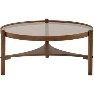 Eleganter Couchtisch, 100% massives Buchenholz & 4 mm Starkes Sicherheitsglas, Walnuss-Finish, 100 x 100 x 46 cm | Stilvolles & langlebiges Design