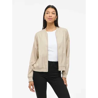 VILA Blouson "VIPAPAYA L/S BOMBER JACKET - NOOS", Damen, Gr. 38, beige (cement), Web, Obermaterial: 100% Polyester, unifarben, regular fit normal, Rundhals, Jacken Blouson