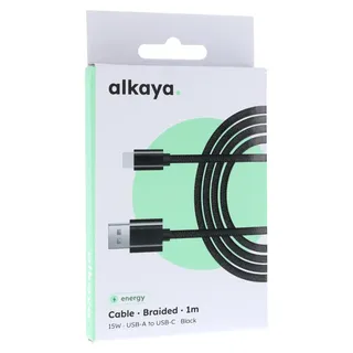 alkaya Speed Flex Datenkabel Geflochten 15W, 1m schwarz - Schwarz