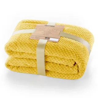 DecoKing Kuscheldecke 170x210 cm senfgelb Decke Microfaser Wohndecke Tagesdecke Fleece weich sanft kuschelig skandinavischer Stil gelb Henry