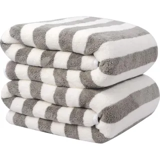 Mikrofaser Badetuch 70x140cm Grau Gestreift 2er Pack