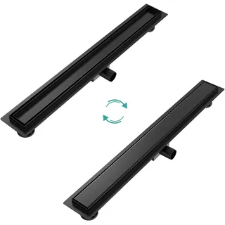 EMKE Duschrinne 80cm Bodenablauf Dusche Siphon mit Geruchsstop und Haarsieb Randablauf, Edelstahl Schwarz Duschablauf Ablaufrinne Dusche Duschabfluss für Badezimmer