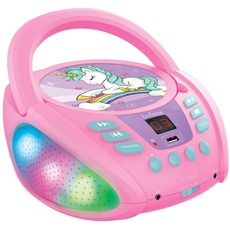 Bild RCD109UNI Einhorn-Bluetooth-CD-Player für Kinder-Tragbar, Lichteffekte, Mikrofonbuchse, Aux-In, Akku oder Netz, Mädchen, Jungen, Lila, Rosa