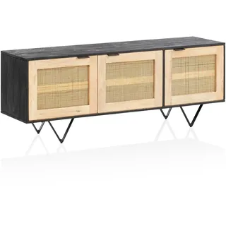 FineBuy Sideboard FineBuy Anrichte 145x55x40 cm Massivholz Rattan Kommodenschrank Modern