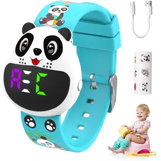 CEWROM Vibrationsalarm Erinnerung Uhr, Vibrationswecker Armband, Silent Vibrating Alarm Reminder Watch mit Timer und 16 Musik Alarmen, Cartoon-Panda wasserdichte Uhren für Jungen Mädchen (Hellblau)