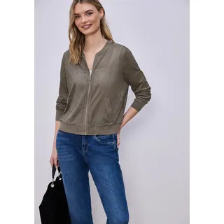 Blouson STREET ONE, Damen, Gr. 44, beige (schwarz beige), Web, Obermaterial: 100% Polyester. Futter: 100% Polyester, Mesh, unifarben, regular fit normal, Rundhals, Rippbündchen, Jacken Blouson, mit Rippbündchen