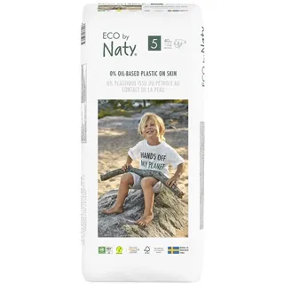 Naty Eco by Naty Premium Einweg-Windeln für empfindliche Haut, Größe 5, Packung mit 1 x 40 (40 Stück) – pflanzliche Premium-Windel mit 0% Öl-Kunststoff auf der Haut