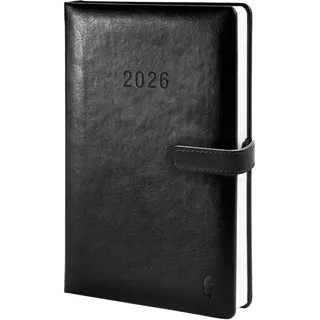 Chronoplan 50816 Buchkalender Kalendarium 2026 (Terminplaner A5 (140x215mm), Hardcover aus hochwertigem Lederimitat, Tagesplaner, 1 Tag auf 1 Seite, mit Magnetverschluss, Stiftehalter) schwarz