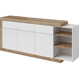 Furniture24 Kommode Sintra 25 Sideboard 200 cm 3 Türen 3 Schubladen - Weiß
