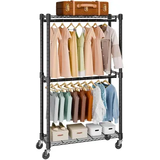 Vevor Rollbarer Kleiderständer 1 Kleiderstange 2-lagig 136 kg schwarz