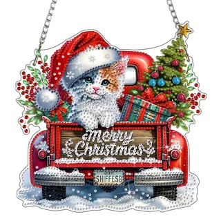 HEIBAGO Katzen Diamond Painting Anhänger Für Anfänger, Diamond Painting Fensterbilder Weihnachtsbäume mit Kette,Besonders Geformt Lkws Kristall Hängen Diamant Painting Edelstein Kunst für Wanddekor
