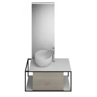 burgbad Junit Set Mineralguss-Waschtisch inklusive Waschtischunterschrank, Version links, inklusive Leuchtspiegel SFLG090, Breite: 900mm, SFLG090LF3151G0175, Farbe: Eiche Dekor Flanelle / Eiche Dekor