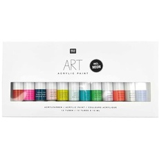 Rico Design Art Künstler Acrylfarben-Set Fashion - 12 Farben je 12 ml Tuben - Malfarbe für Anfänger, Profikünstler, Kinder & Erwachsene