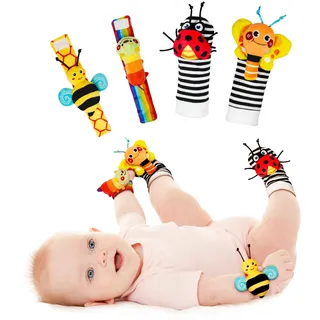 Infinno Handgelenk Rasselsocken und Fußfinder Baby Spielzeug, Babyspielzeug Lernspielzeug Für Neugeborene Jungen und Mädchen 0–12 Monate Babygeschenke Für Babyparty, Babygeburtstag