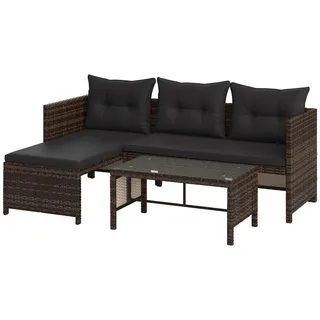 Ambia Garden Loungegarnitur , Dunkelbraun , Metall, Kunststoff, Glas , seitenverkehrt montierbar , 179x120 cm , wetterfest, Tisch mit Glasplatte , Gartenmöbel, Loungemöbel, Loungegarnituren