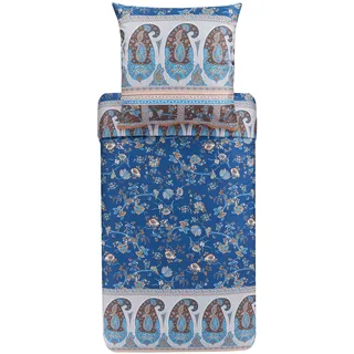 Bassetti Bettwäsche Garnitur Genova B1 aus Baumwolle Mako-Satin in der Farbe Blau 2-Teilig mit Reißverschluss, Maße: 200cm x 200cm, 80cm x 80cm, 9323464