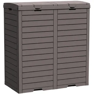 Floordirekt Mülleimer Outdoor Holz-Optik wetterfest 230L braun Müllbehälter für Garten Terrasse mit Deckelsystem Müllsackhalter leicht zu reinigen - Braun