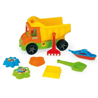 Wader Kipper mit Sandspielzeug, 4 Sandformen, 1 Boot, Schaufel und Rechen, 8 teilig, im Netz