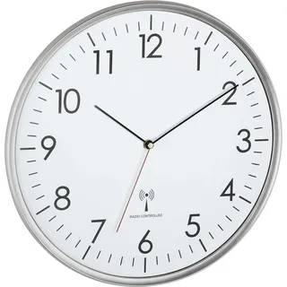 TFA Dostmann Analoge Wanduhr Funk, hohe Genauigkeit, Funkuhr, weiß/Silber, 60.3514, für Küche,Wohnzimmer, Büro oder Eingangsbereich geeignet, 330 x 50 mm