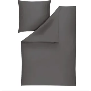 Estella Mako-Satin Uni Bettwäsche Valetta 155x220 cm + 80x80 cm grau - Grau