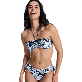 Bandeau-Bikini-Top ROXY "Summer Surf Bandeau", Damen, Gr. XS, Cup B, schwarz-weiß (anthrazit the moe), Obermaterial: 85% Polyester, 15% Elasthan., Bikini-Oberteile Bandeau-Bikini-Top