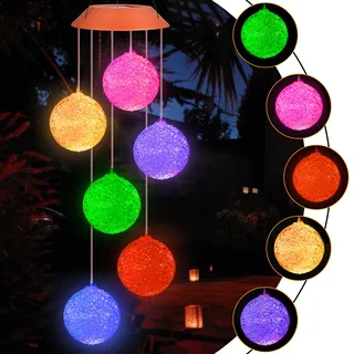 Solar Windspiel für Draußen, Solar Kristallkugel Windspiel Licht Farbwechsel, Wasserdicht Windspiele für Garten, Solarbetriebenes Hängend Garten Deko Draußen, Geschenke für Frauen Geburtstag