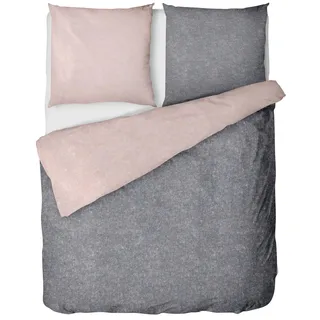 LINKHOFF Biber Bettwäsche 135x200cm 2tlg - Bettwäsche-Set Rosa Anthrazit Unifarben - Winterbettwäsche 100% Baumwolle - Kissenbezug 80x80 + Bettbezug 135x200 Altrosa