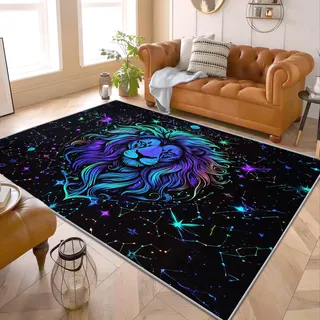 PaxGloz Löwe Teppich Kinderzimmer - Teppiche Wohnzimmer Schlafzimmer Kinder Löwen, Kleiner Teppich Galaxy, Weich Kurzflor & Waschbar & rutschfest Fussmatte Innen, Kinderteppich 80x150 cm