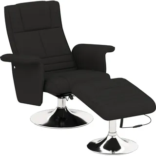 HOMCOM Relaxsessel mit Fußhocker, Massagesessel mit Liegefunktion, Elektrischer Liegesessel mit Fernbedienung, Fernsehsessel mit Leinenoptik, Stahl, Schwarz - Schwarz