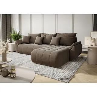 Ecksofa Schlafsofa AKITA Stoff Monolith Braun Ottomane Rechts - Braun