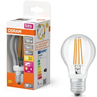 Osram Star+ LED-Lampe mit Bewegungssensor für E27-Sockel, Filament-Optik,Warmweiß (2700K), 806 Lumen, Ersatz für herkömmliche 60W-Leuchtmittel, nicht dimmbar, 1-er Pack, White