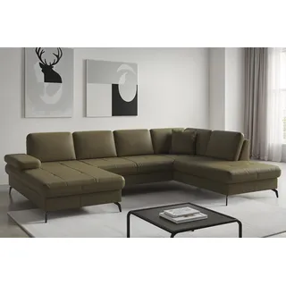 Wohnlandschaft SIT & MORE "Morris Jubi, Breite 300 cm", olive, Sofas, B/H/T: 300cm x 83cm x 202cm, NaturLEDER, Ottomane rechts, Mit Armteilverstellung,Mit Bettfunktion, Wohnlandschaft, mit Armteilfunktion, optional mit Bettfunktion, B:300cm H:83cm T:202cm
