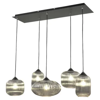Gillis Pendelleuchte aus Metall und mundgeblasenem Rauchglas, 5x E27 40W 90x25x200cm - Elegantes Design für moderne und raffinierte Interieurs - Grau