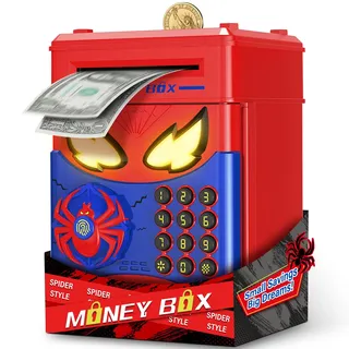 Ltteaoy Tresor Kinder - Spider Spardose Kinder, Spardose Elektronisch mit virtuellem Fingerabdruck, Zahlencode Automatischem Banknoteneinzug, Geschenk Mädchen Junge Kinder 3 4 5 6 7 8 9 10+ Jahre