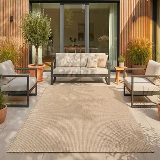 SIMPEX Outdoor Teppich Beige 280x370 cm Balkon Terrasse Garten Wetterfest UV-beständig XXL Extra Groß Einfarbig Flachgewebe Pflegeleicht Robust Modern