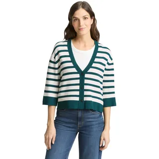 Cardigan TOM TAILOR, Damen, Gr. XXL, grün (weiß grün knit stripe), Strick, Obermaterial: 85% Viskose, 15% sonstige Fasern, gestreift, loose fit normal, V-Ausschnitt, Strickjacken Cardigan, mit Streifen Muster