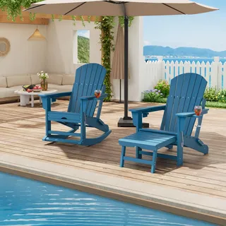 2-in-1 Faltbarer Schaukelstuhl Aus HDPE, Adirondack-Liegestuhl Mit Getränkehalter, Breiten Armlehnen Und Fußstütze, Wetterfester Gartenstuhl, Für Terrasse Und Pool, 73,9 x 84 x 104,6 cm (1 Stück)