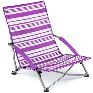 Trail Niedriger Campingstuhl Faltbar, Leichter Klappstuhl für Camping, Terrasse, Festival, Picknick, Garten, Gepolsterte Armlehnen, Strandstuhl, Anti-Sink-Füße, Tasche mit Gurt, Blau Gestreift