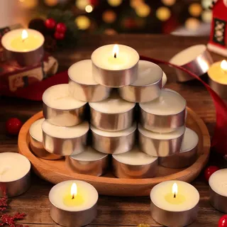 LETINE Teelichter 100 Stück | 6 Stunden Teelicht Candles, Paraffinfrei, Duftfreie Kleine Kerzen Weiß, Langanhaltende Teelichter für Hochzeit, Party, Halloween & Weihnachten