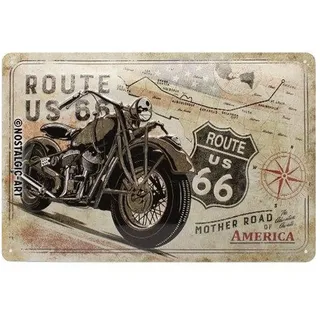 Nostalgic-Art 22279 Retro Blechschild Route 66 Bike Map–Geschenk-IdeefürUSA-Fans,ausMetall,Vintage-DesignzurDekoration,20x30cm