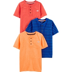 Simple Joys by Carter's Baby-Jungen 3-Pack Short-Sleeve Tee Henley Shirt, Orange/Blau/Rot, 4-5 Jahre (3er Pack)