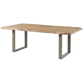 MASSIVMOEBEL24.DE Baumtisch Mango 220x100x77 beige lackiert / U-Beine silber matt FREEFORM 5 - Beige