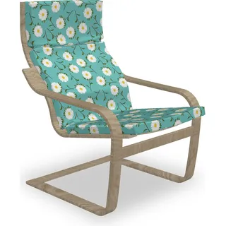 ABAKUHAUS Blumen Poäng Sessel Polster, Blühende Astern und Blätter, Sitzkissen mit Stuhlkissen mit Hakenschlaufe und Reißverschluss, Seafoam Marigold Weiß - Weiß