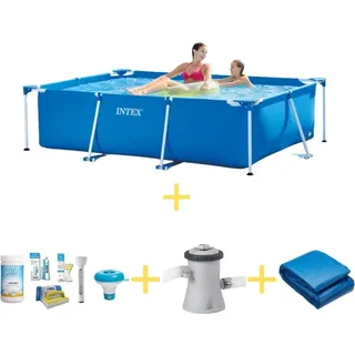 Intex Frame Pool - 220 x 150 x 60 - Inklusive WAYS Wartungspaket, Filterpumpe & Bodenplane - Blau