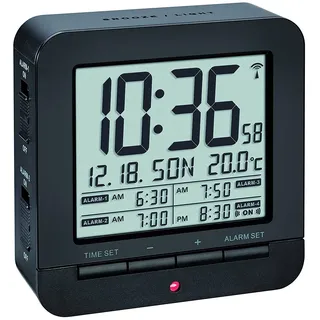 TFA Dostmann 60.2536 digitaler Funk-Wecker mit 4 Weckzeiten (Schwarz mit Batterien)