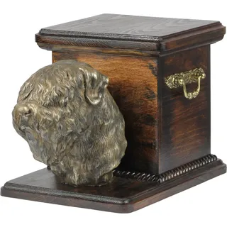 Russischer Schwarzer Terrier, Russkiy Tchiorny Terrier - Eine Urne für die Asche eines Hundes mit einer Statuette, eine elegante Urne für einen Hund, eine außergewöhnliche Urne mit dem Porträt eines H